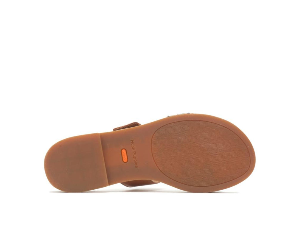 Women Sandals | Hush Puppies Lilly 2 Band Slide Amber Brownleopard Leather