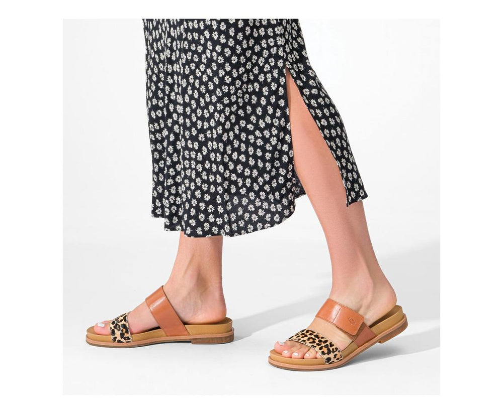 Women Sandals | Hush Puppies Lilly 2 Band Slide Amber Brownleopard Leather