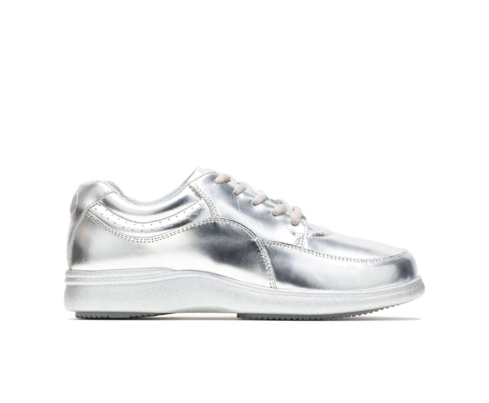 Women Walking Shoes | Hush Puppies Power Walker Silver Metallic Leather