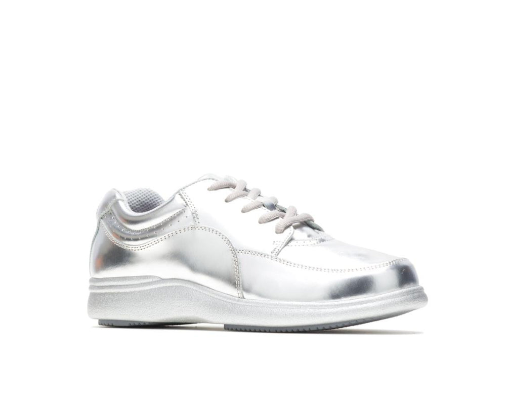 Women Walking Shoes | Hush Puppies Power Walker Silver Metallic Leather