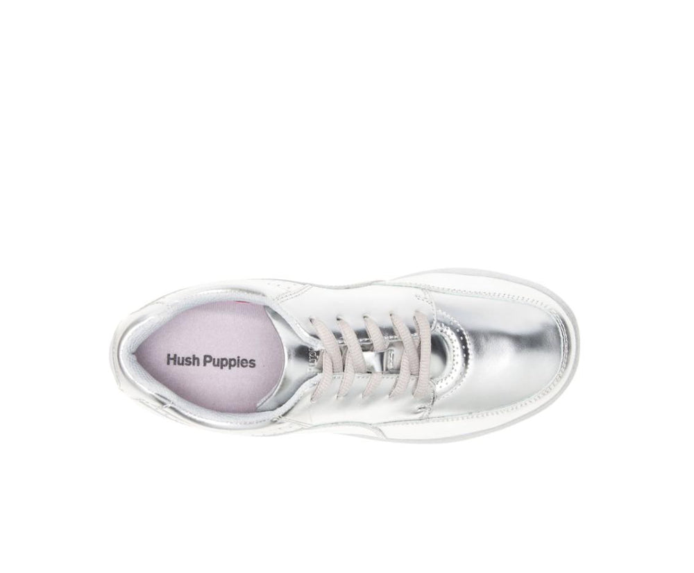 Women Walking Shoes | Hush Puppies Power Walker Silver Metallic Leather