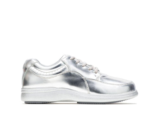 Women Walking Shoes | Hush Puppies Power Walker Silver Metallic Leather