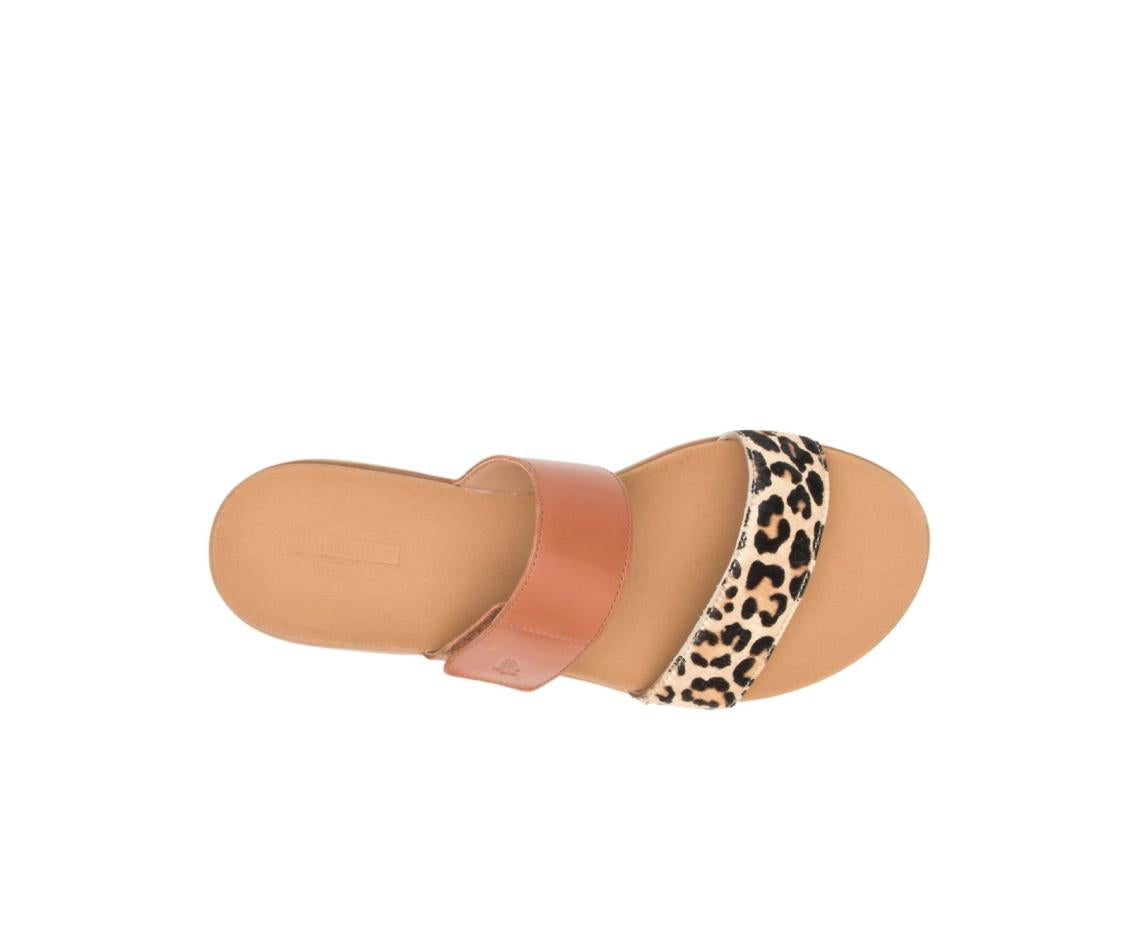 Women Sandals | Hush Puppies Lilly 2 Band Slide Amber Brownleopard Leather
