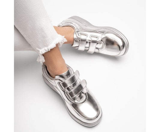 Women Walking Shoes | Hush Puppies Power Walker Ii Silver Metallic Leather