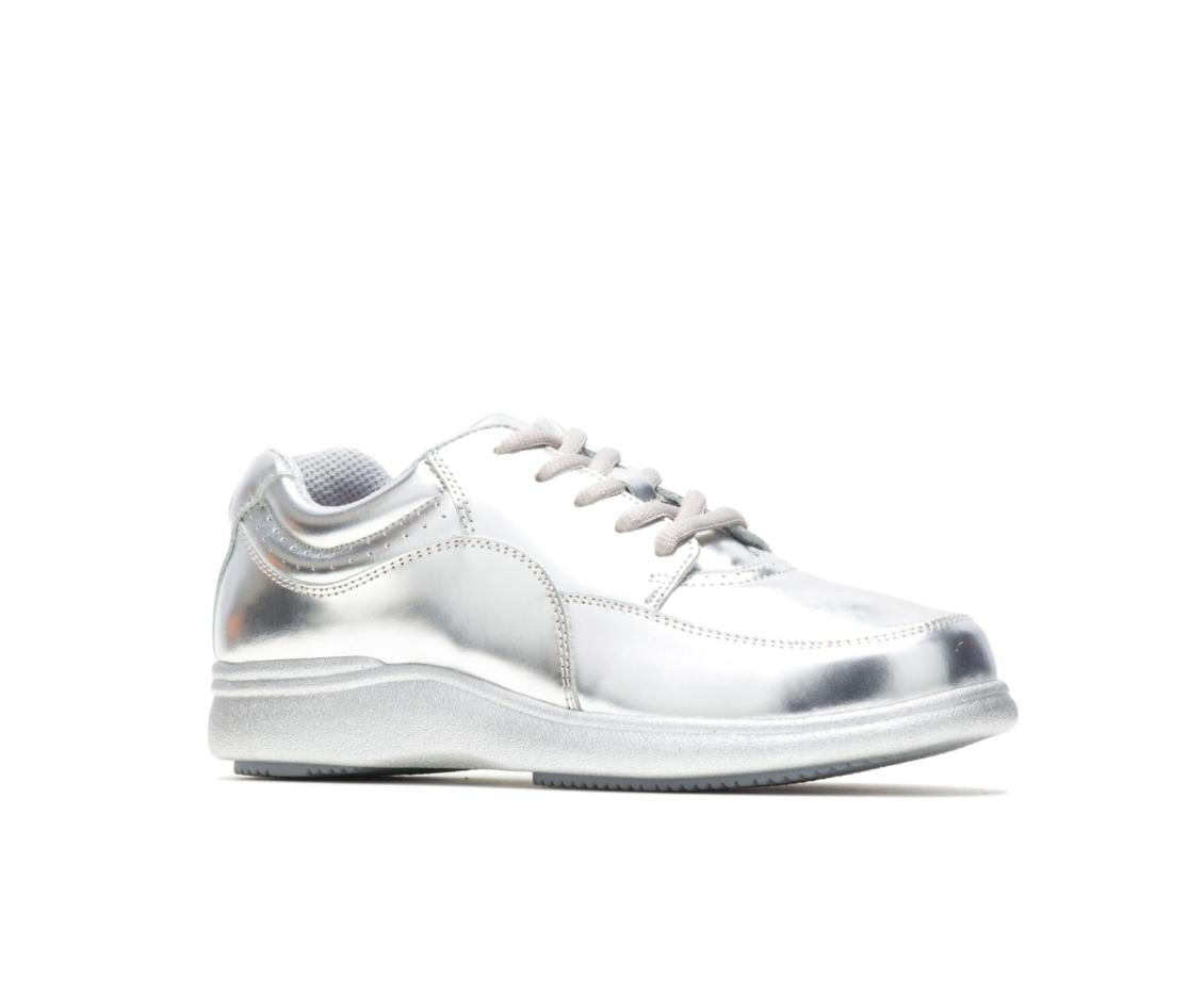 Women Walking Shoes | Hush Puppies Power Walker Silver Metallic Leather