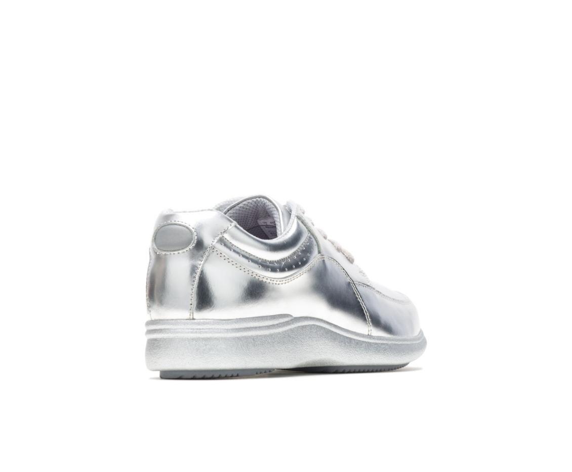 Women Walking Shoes | Hush Puppies Power Walker Silver Metallic Leather