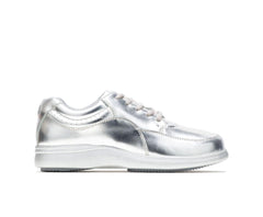 Women Walking Shoes | Hush Puppies Power Walker Silver Metallic Leather